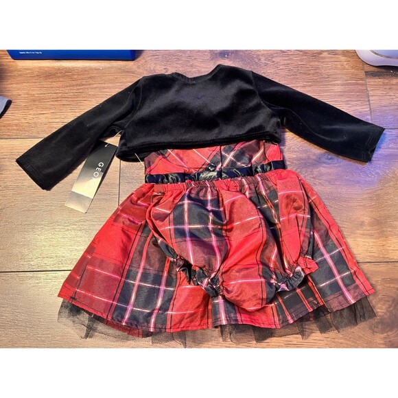 george 3-6 months nwt 3 piece girls holiday christmas dress. red plaid - Picture 5 of 6